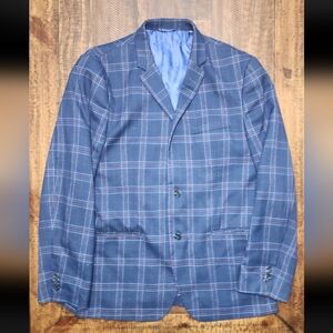 Ben Sherman Navy Windowpane Unstructured Plaid Men's Sport Coat Jacket Sz 42R